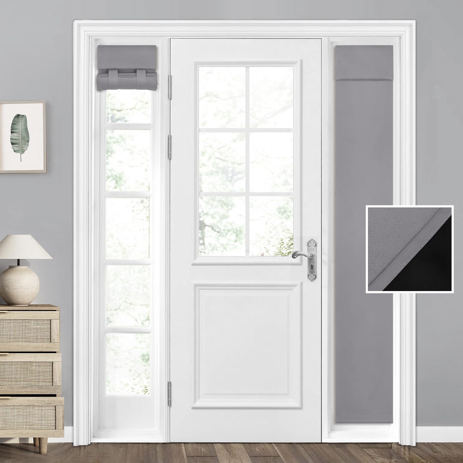Homeideas 100% Blackout Sidelight Curtains For Front Door, Side Door Window Curtains, Front Door Curtains For Small Window, Thermal Insulated Door Window Covering, (1 Panel, W12 X L68, Light Grey)